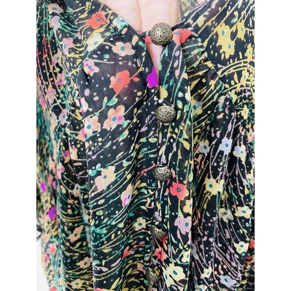 Akemi + Kin Anthropologie Midi Dress S Sheer Flowy Boho Floral Cottagecore Slit - Picture 3 of 10